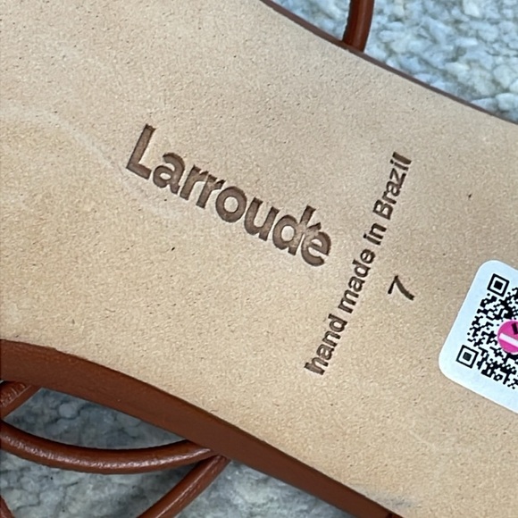 Larroude Gloria Sandal In Caramel Leather and Vinyl Ankle Wrap Clear Heel 7 - Picture 13 of 16